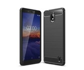 Carbon Fibre Silicone Gel Case Cover For Nokia 1 Plus Black