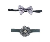 Croshka Designs Set of Two Bow & Flower Headbands in Grey
